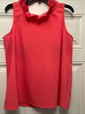 crown & ivy Coral Ruffle-Neck Sleeveless Camisole